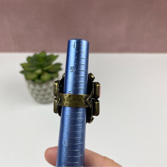 Miriam Haskell 2016 Colorful Green Pink Gold Rhinestone Statement Ring Jewelry - Picture 10 of 10